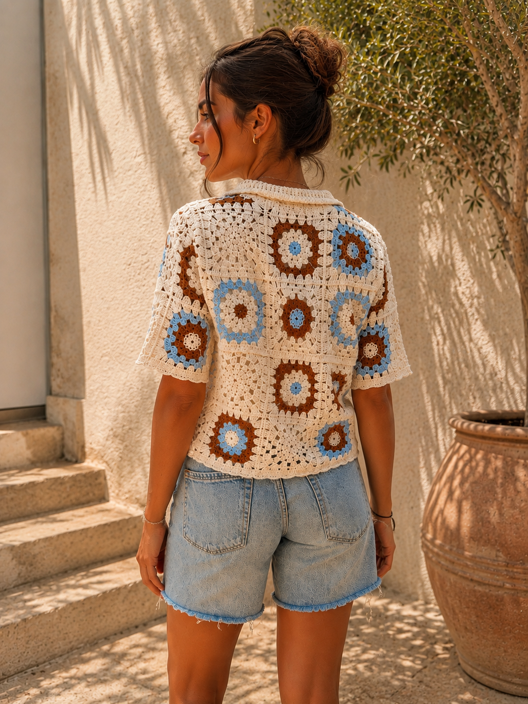 Chemisier crochet bohème bleu lagoon