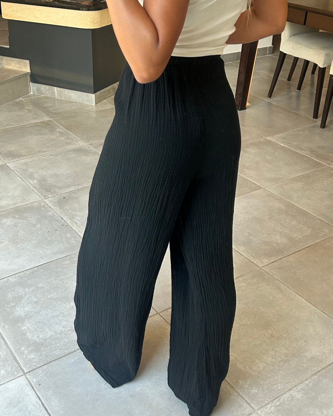 Pantalon gaz de coton noir