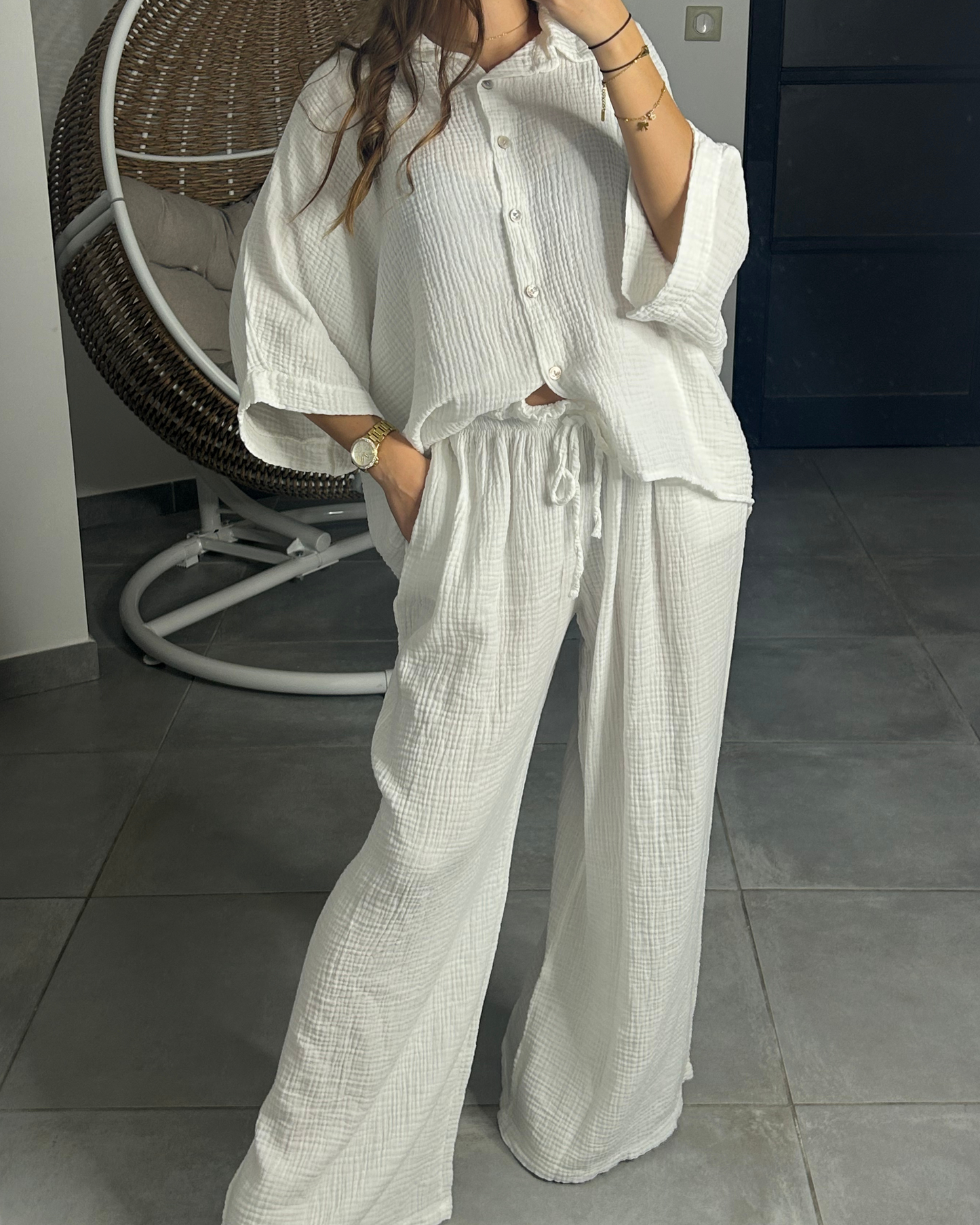 Ensemble gaz de coton blanc