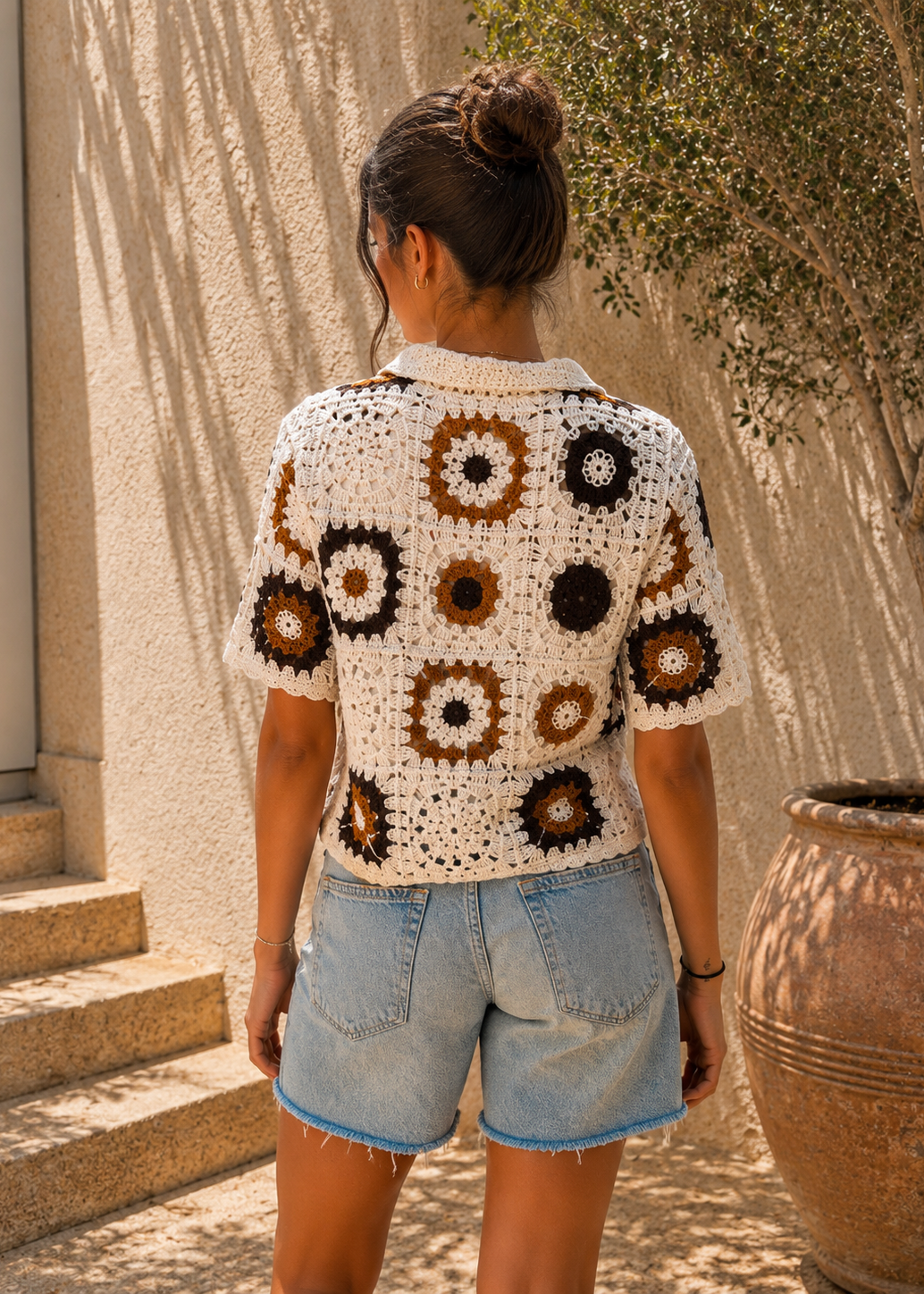 Chemisier crochet bohème terracotta