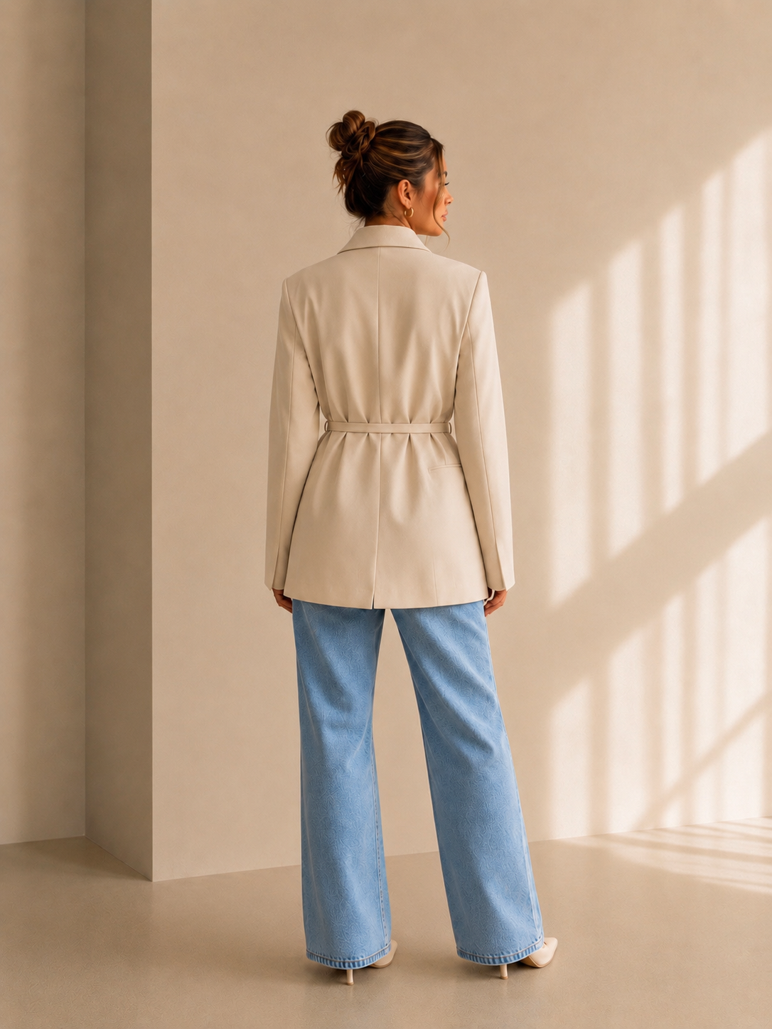 Blazer beige ceinturé