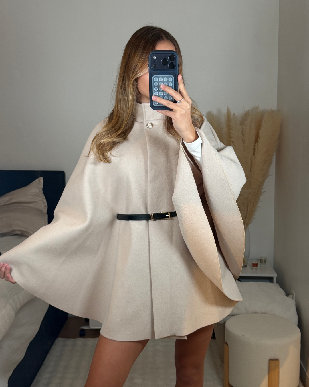 Cape ceinturée beige