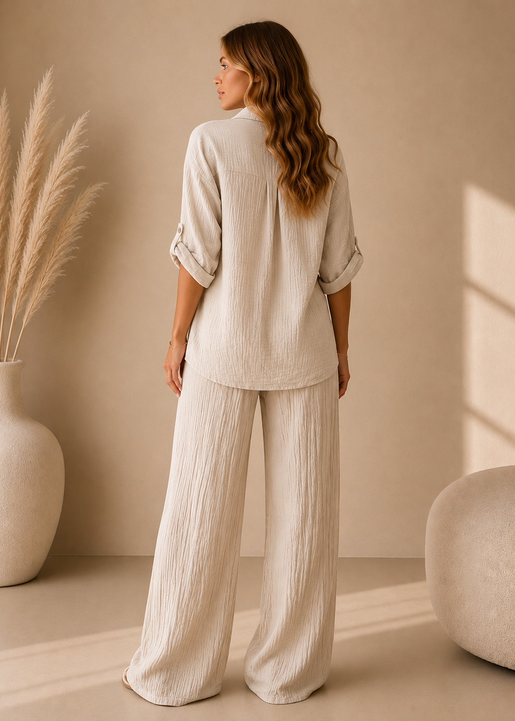 Ensemble gaze de coton beige - BELANTA PARIS