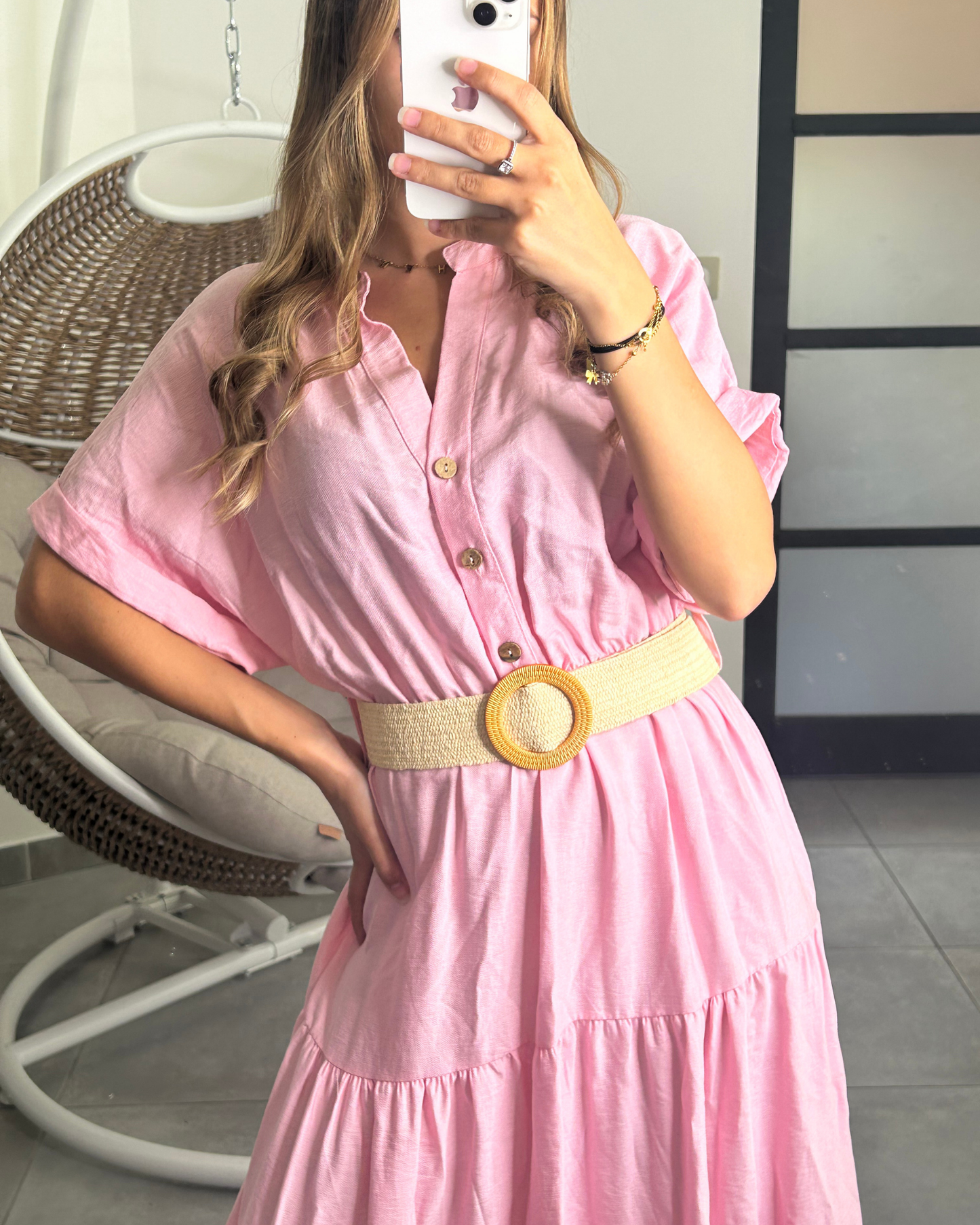 Robe ceinturée rose