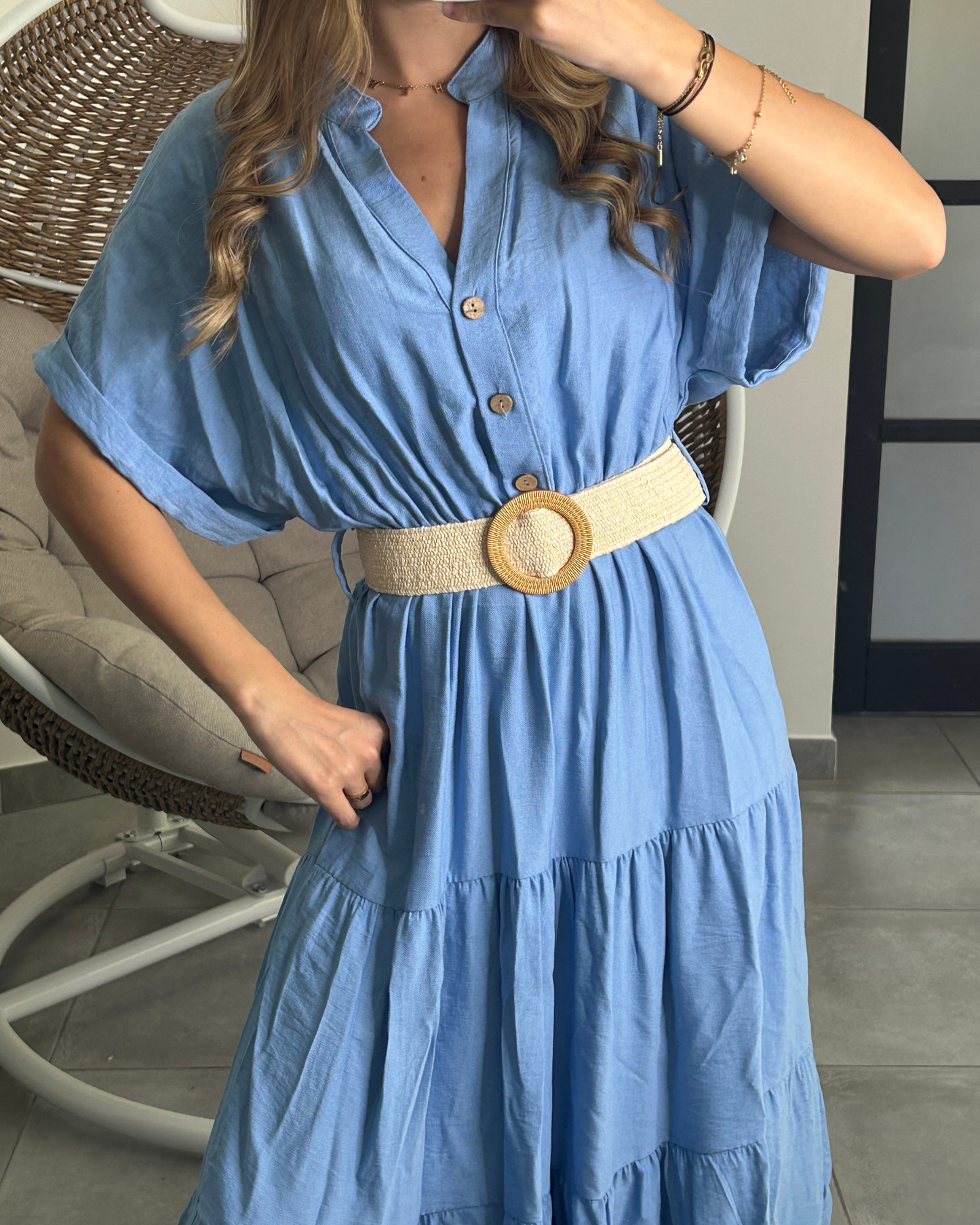Robe ceinturée bleue