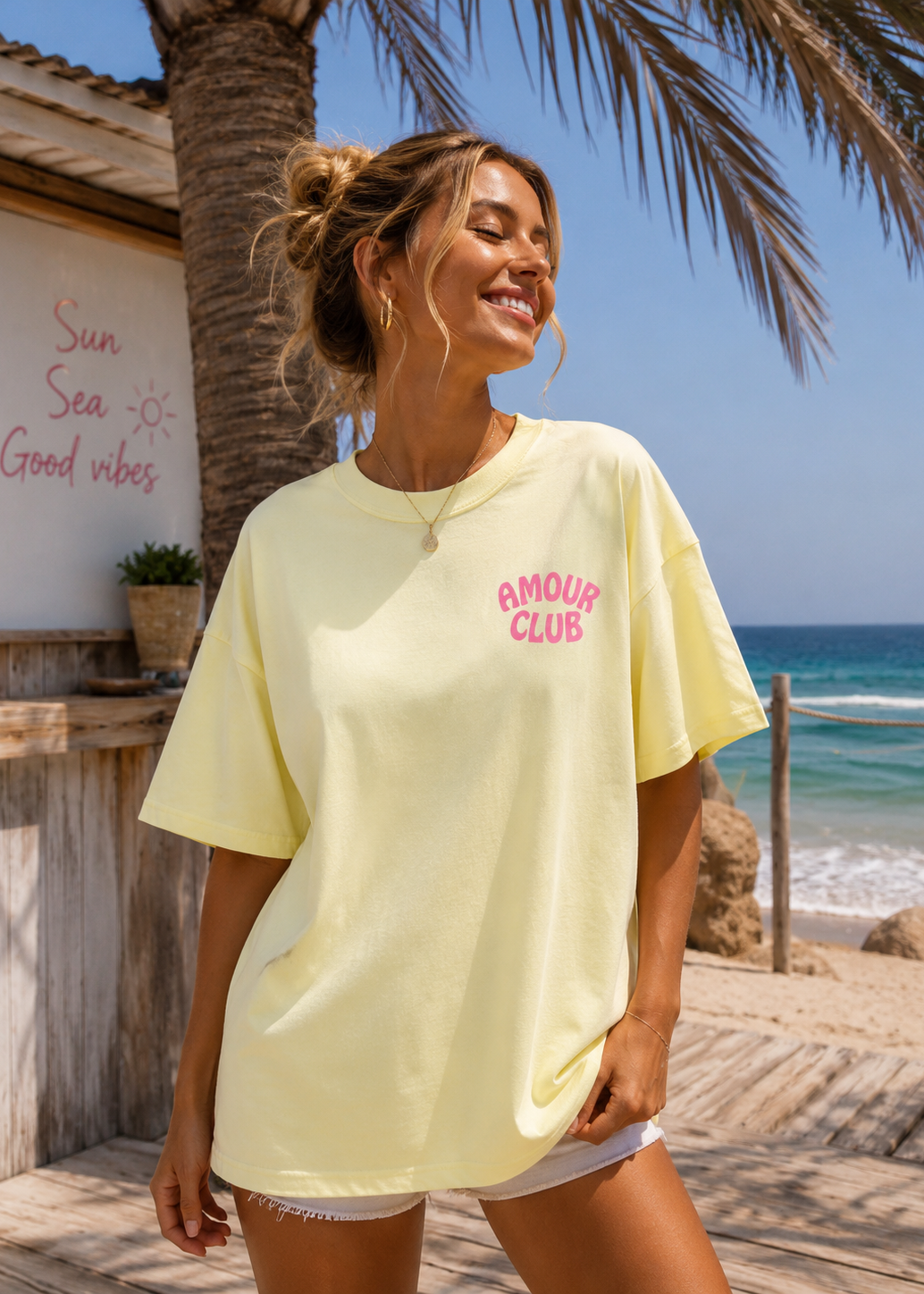 Tee shirt oversize Amour Club jaune - BELANTA PARIS