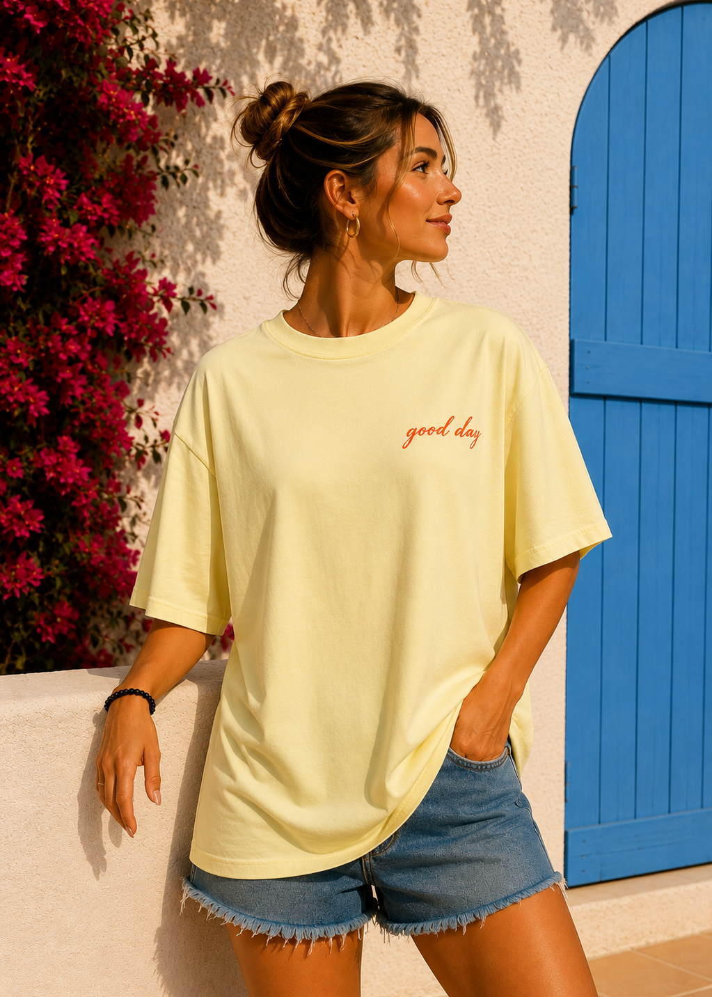 Tee shirt oversize Good Day jaune pastel - BELANTA PARIS