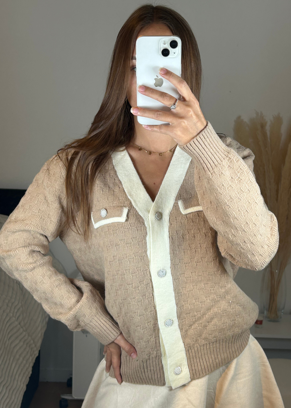 Gilet camel à boutons brillants - BELANTA PARIS