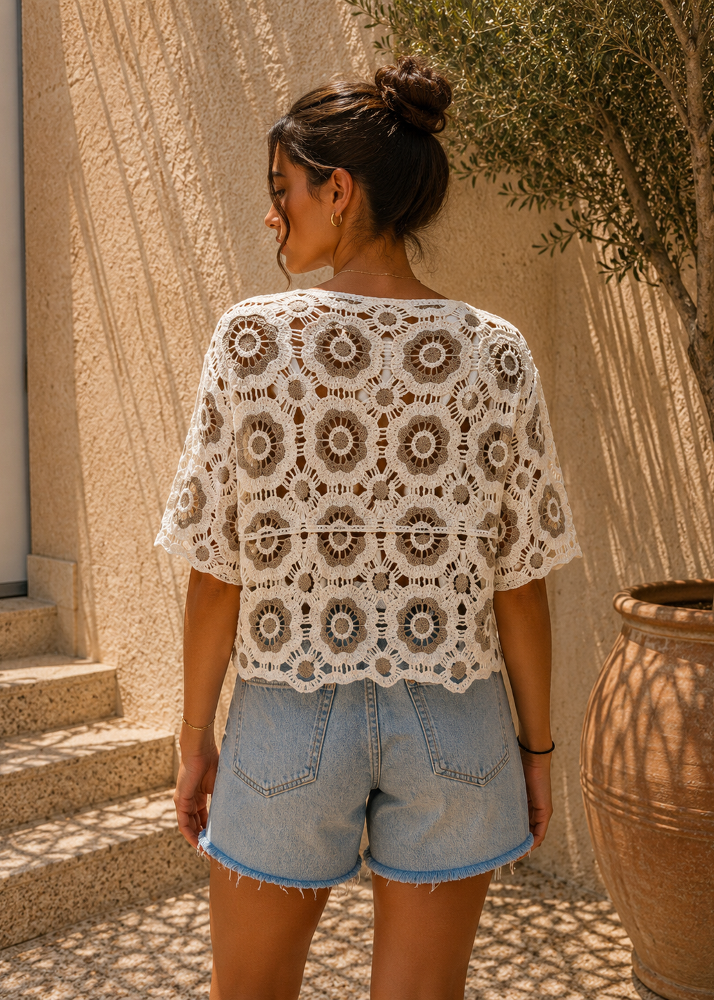 Gilet crochet bohème marron