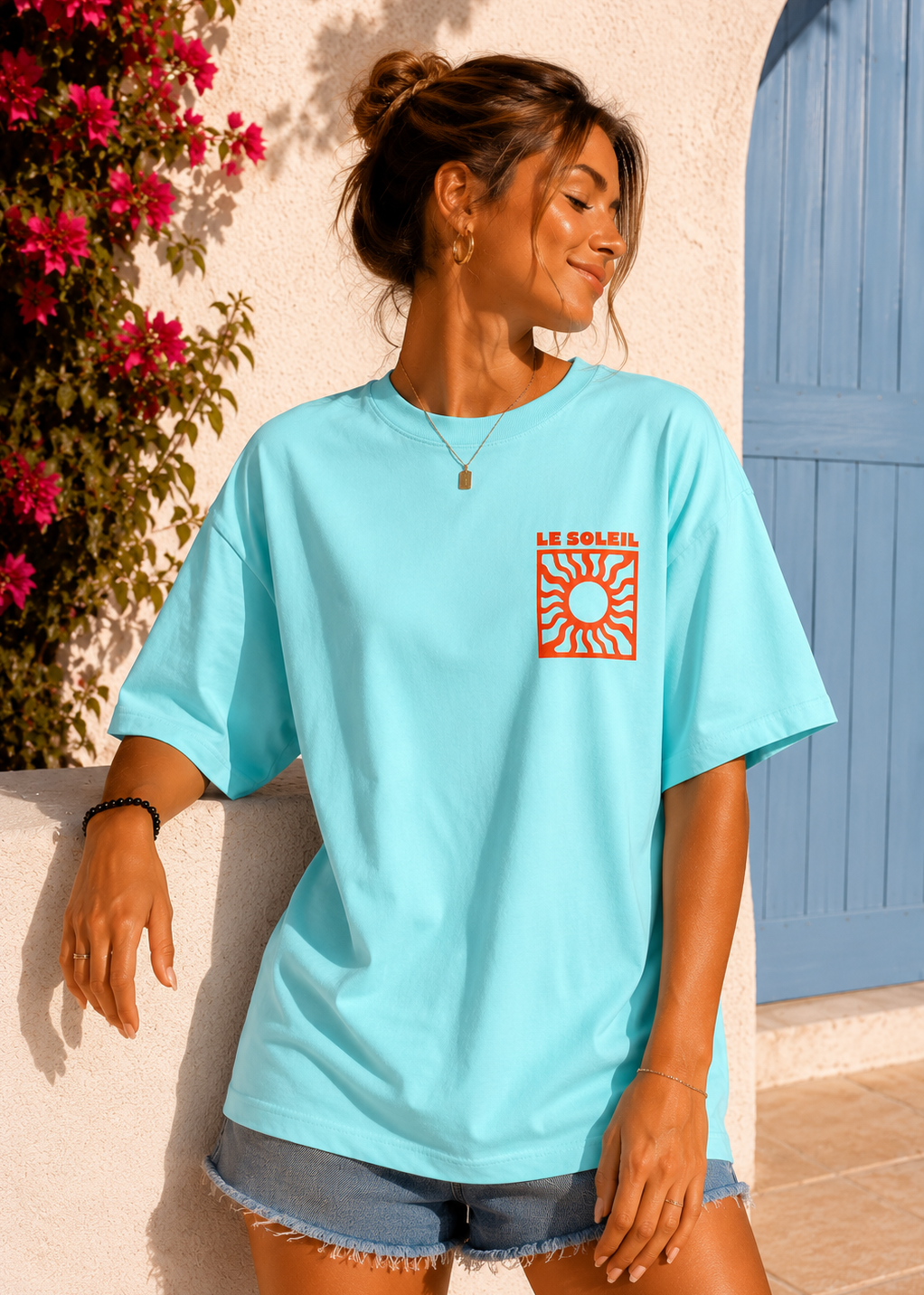 Tee shirt oversize Le Soleil bleu turquoise