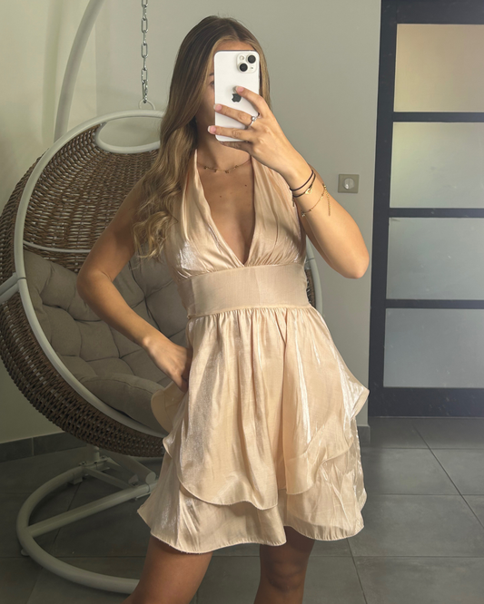 Robe courte brillante abricot