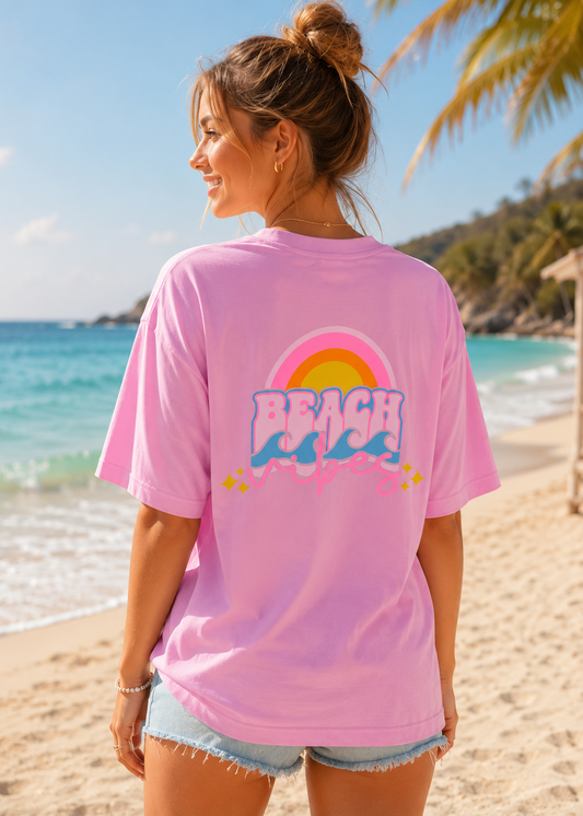 Tee shirt oversize Beach Vibes rose