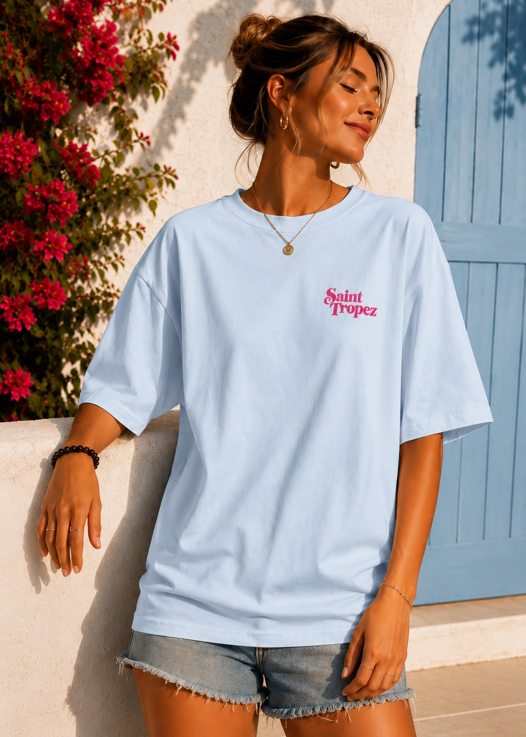 Tee shirt oversize Saint-Tropez bleu pastel
