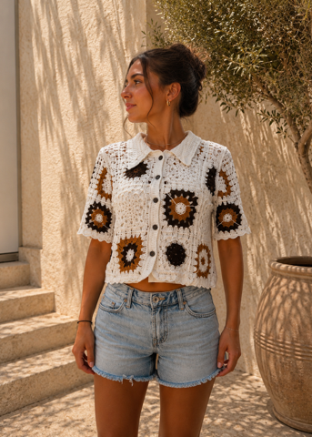 Chemisier crochet bohème terracotta