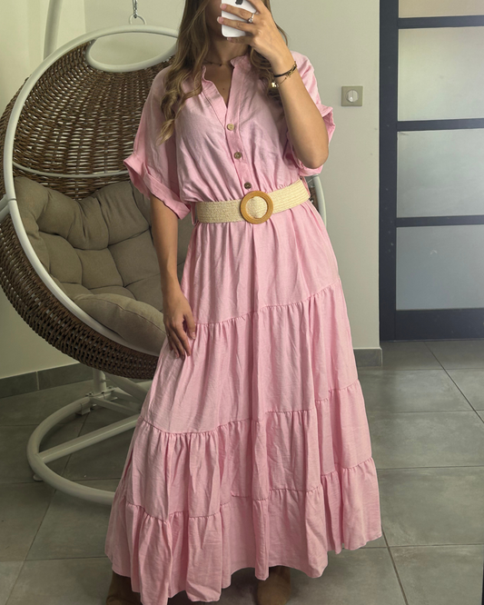 Robe ceinturée rose