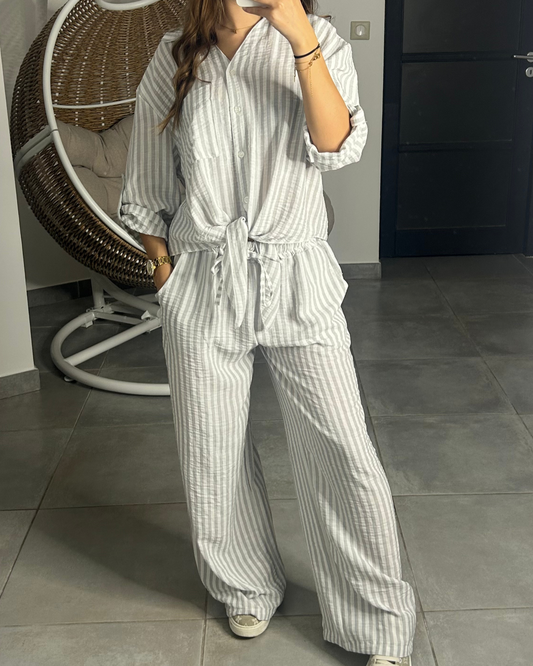 Ensemble rayé gris