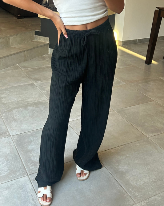 Pantalon gaz de coton noir