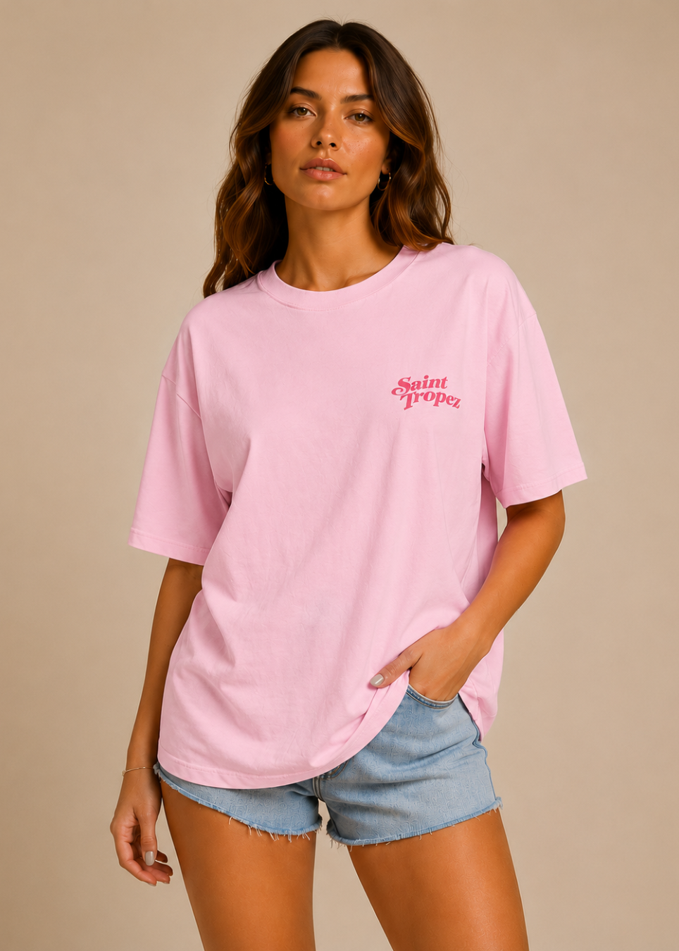 Tee shirt oversize Saint-Tropez rose - BELANTA PARIS