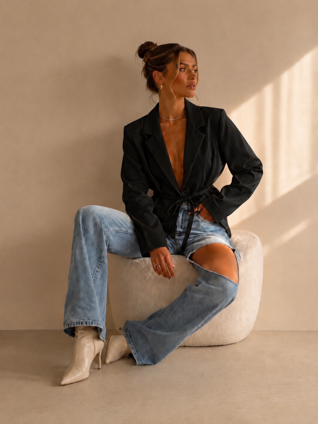Blazer noir ceinturé