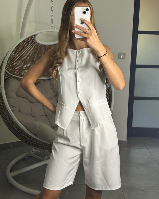Ensemble haut et bermuda blanc