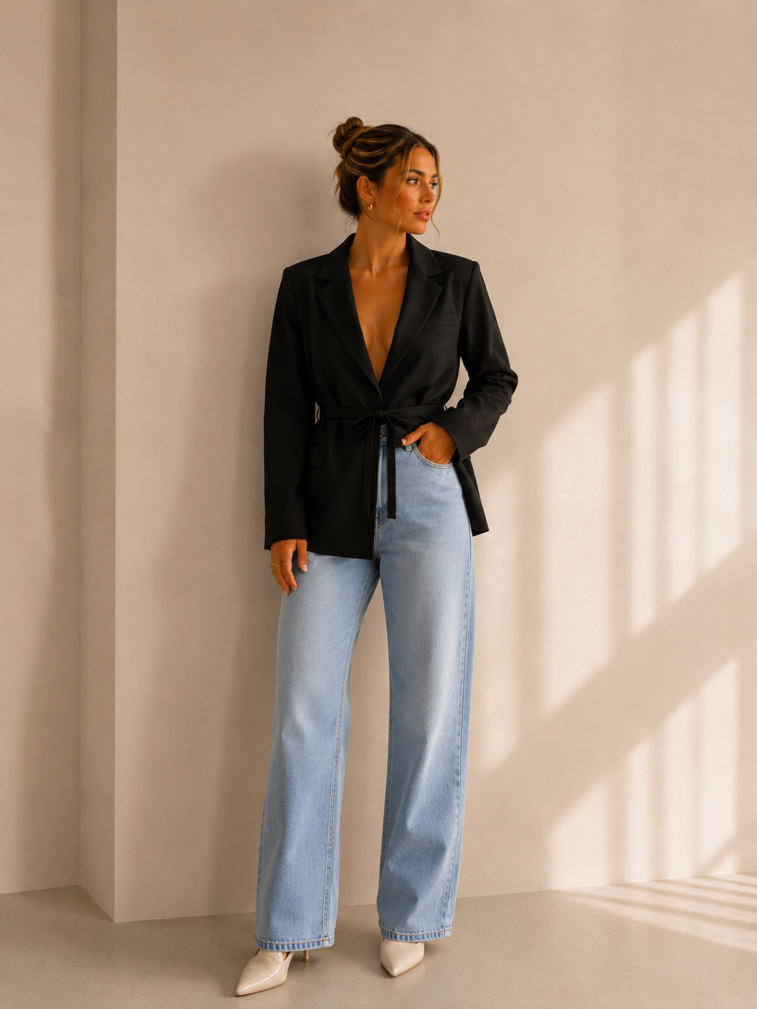 Blazer noir ceinturé