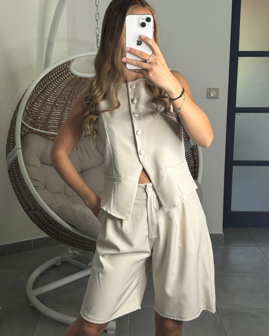 Ensemble haut et bermuda beige