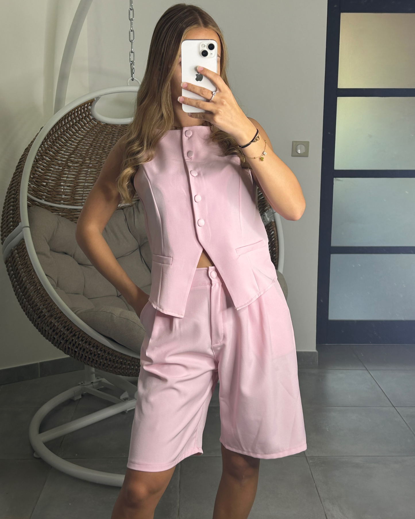 Ensemble haut et bermuda rose