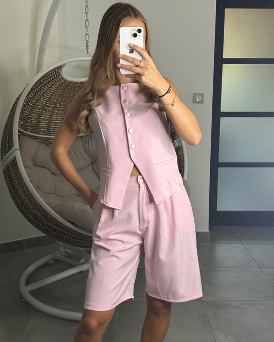 Ensemble haut et bermuda rose