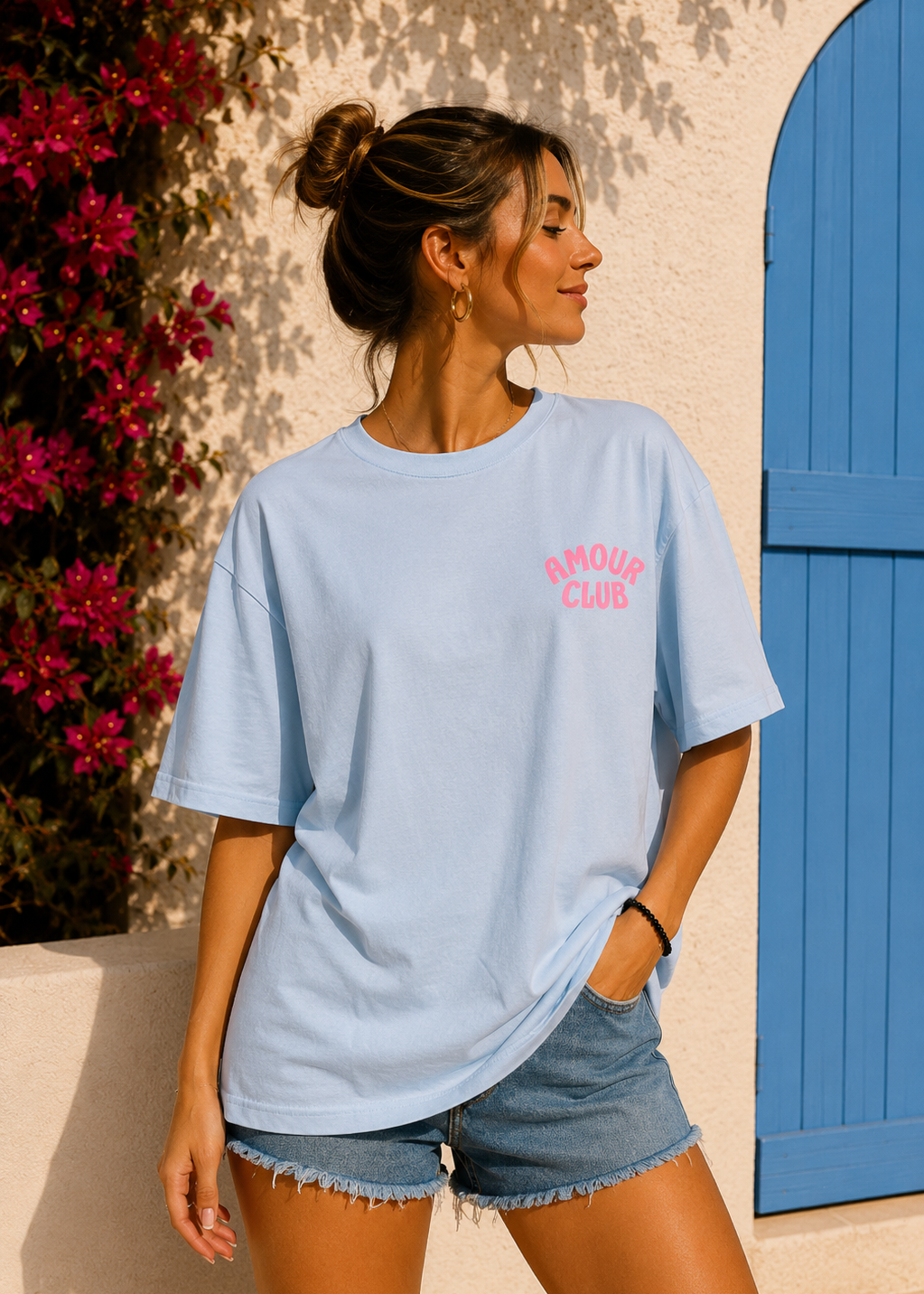 Tee shirt oversize Amour Club bleu - BELANTA PARIS