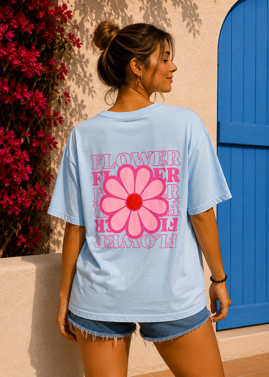 Tee shirt oversize Flower bleu - BELANTA PARIS