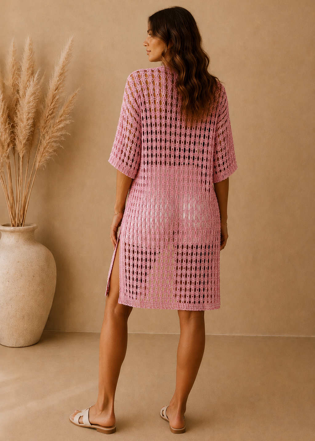 Gilet crochet rose - BELANTA PARIS
