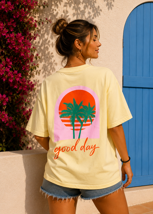 Tee shirt oversize Good Day jaune pastel - BELANTA PARIS
