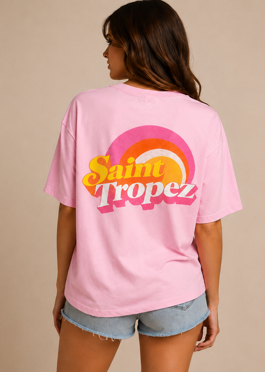 Tee shirt oversize Saint-Tropez rose - BELANTA PARIS