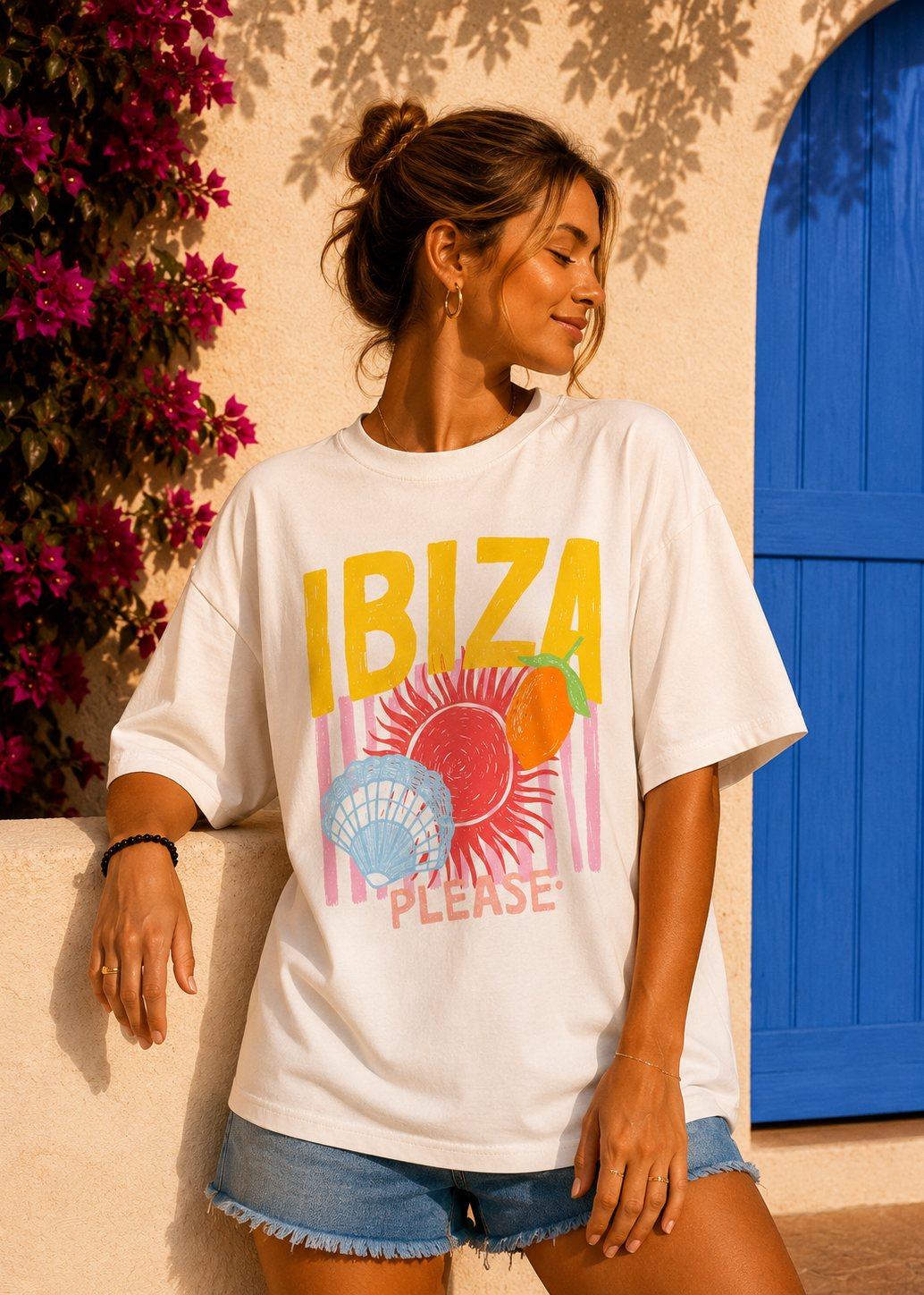 Tee shirt oversize « Ibiza please » blanc