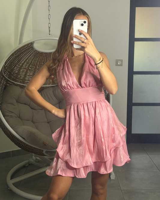 Robe courte brillante rose