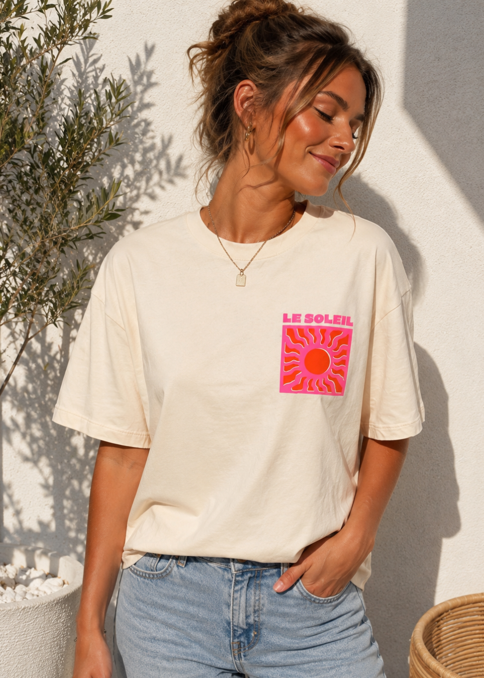 Tee shirt oversize Le Soleil beige - BELANTA PARIS