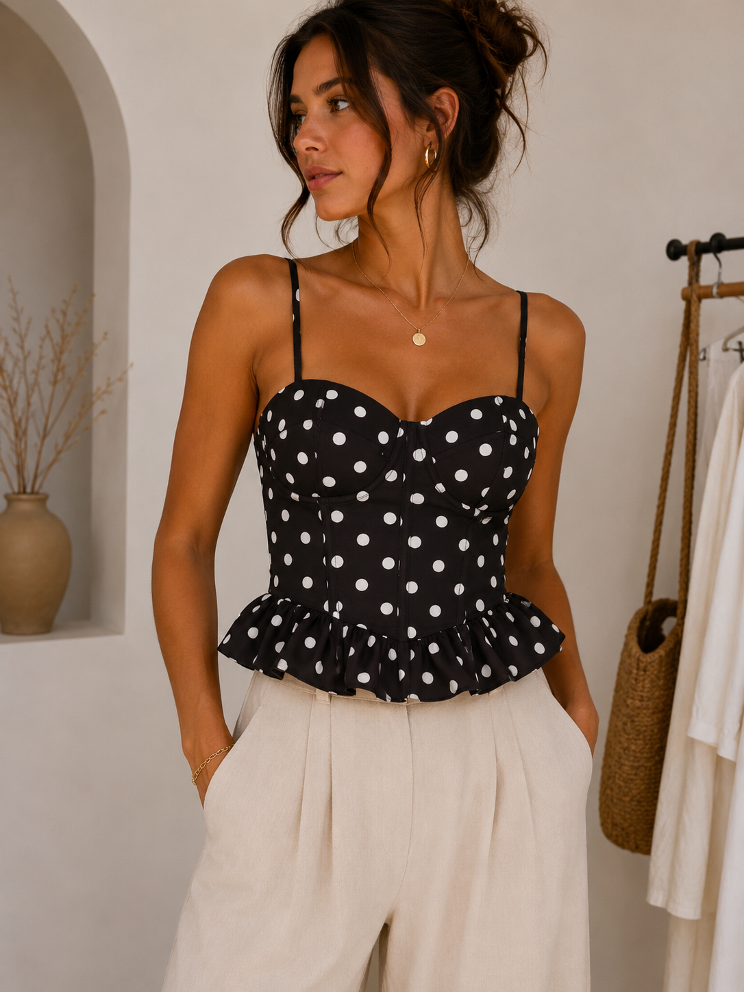 Top à pois noir