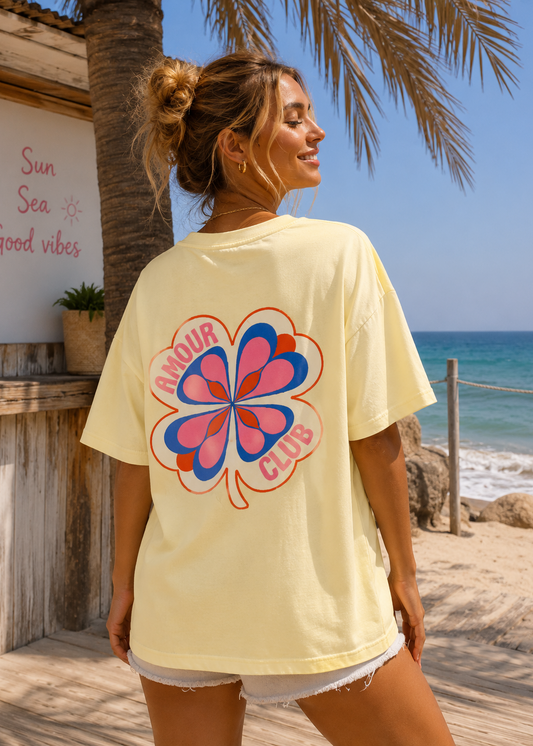 Tee shirt oversize Amour Club jaune - BELANTA PARIS