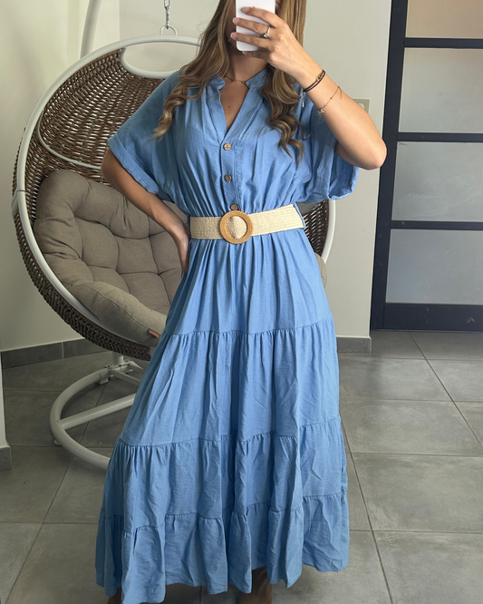 Robe ceinturée bleue