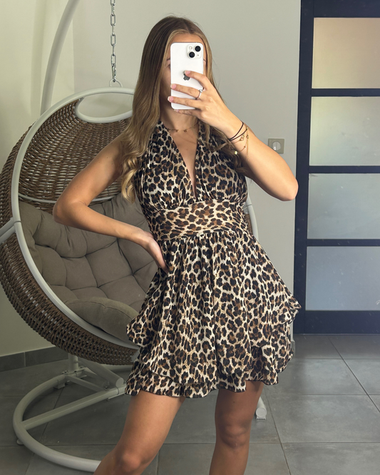 Robe courte léopard