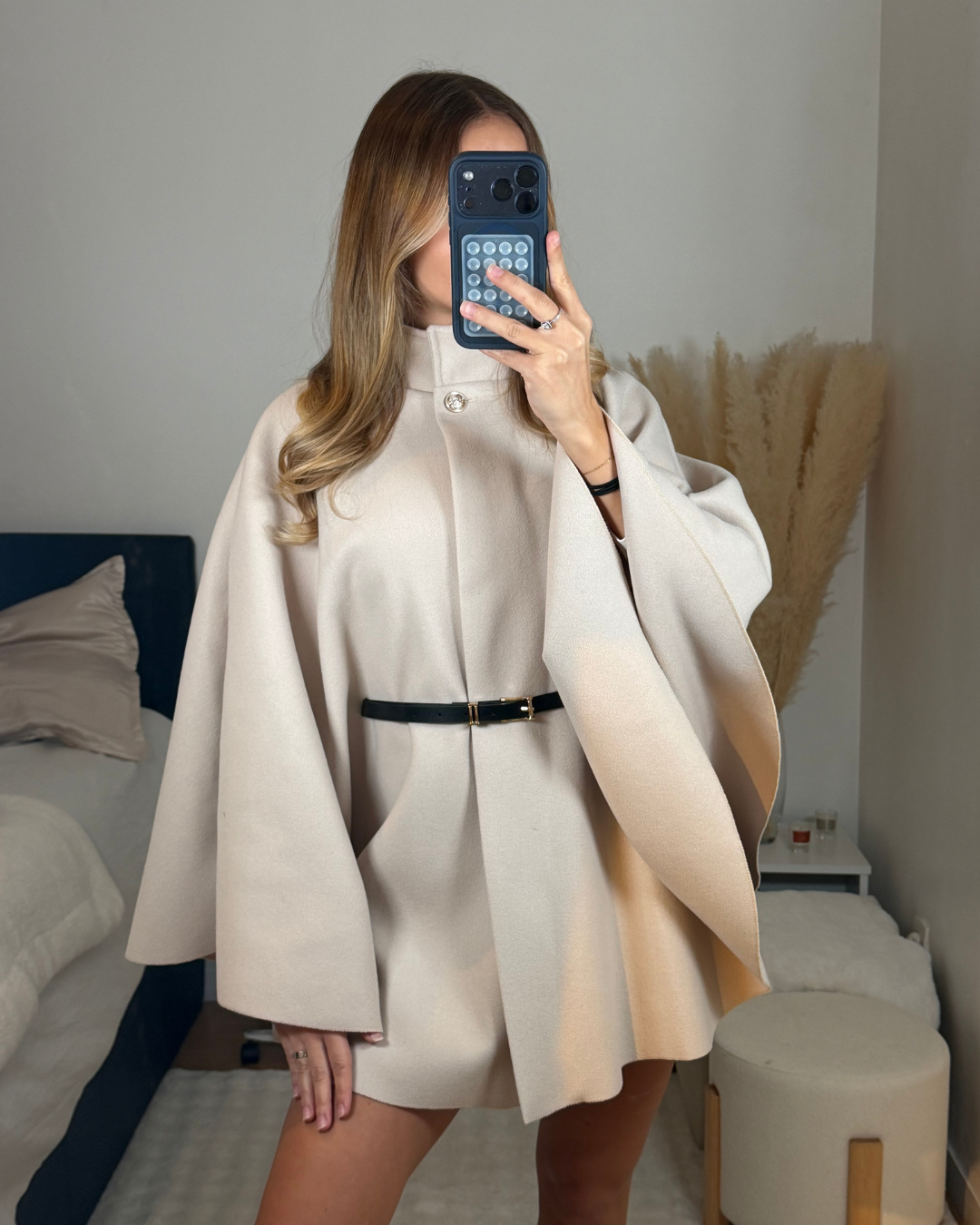 Cape ceinturée beige