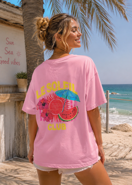Tee shirt oversize Le Soleil Club rose - BELANTA PARIS