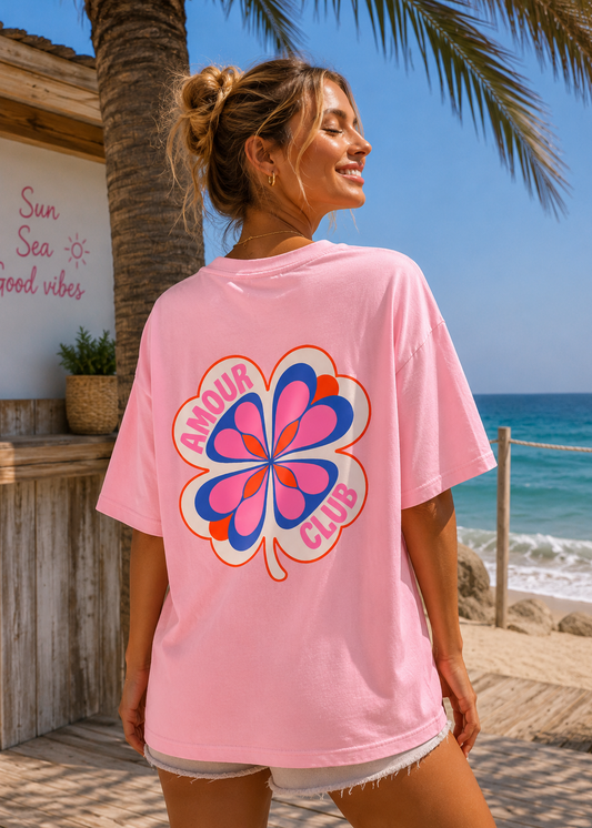 Tee shirt oversize Amour Club rose - BELANTA PARIS