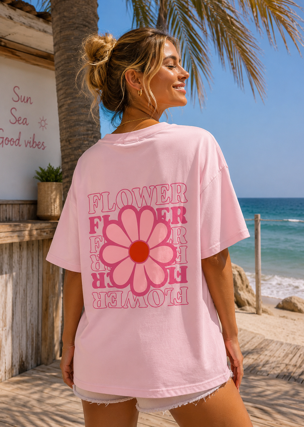 Tee shirt oversize Flower rose - BELANTA PARIS