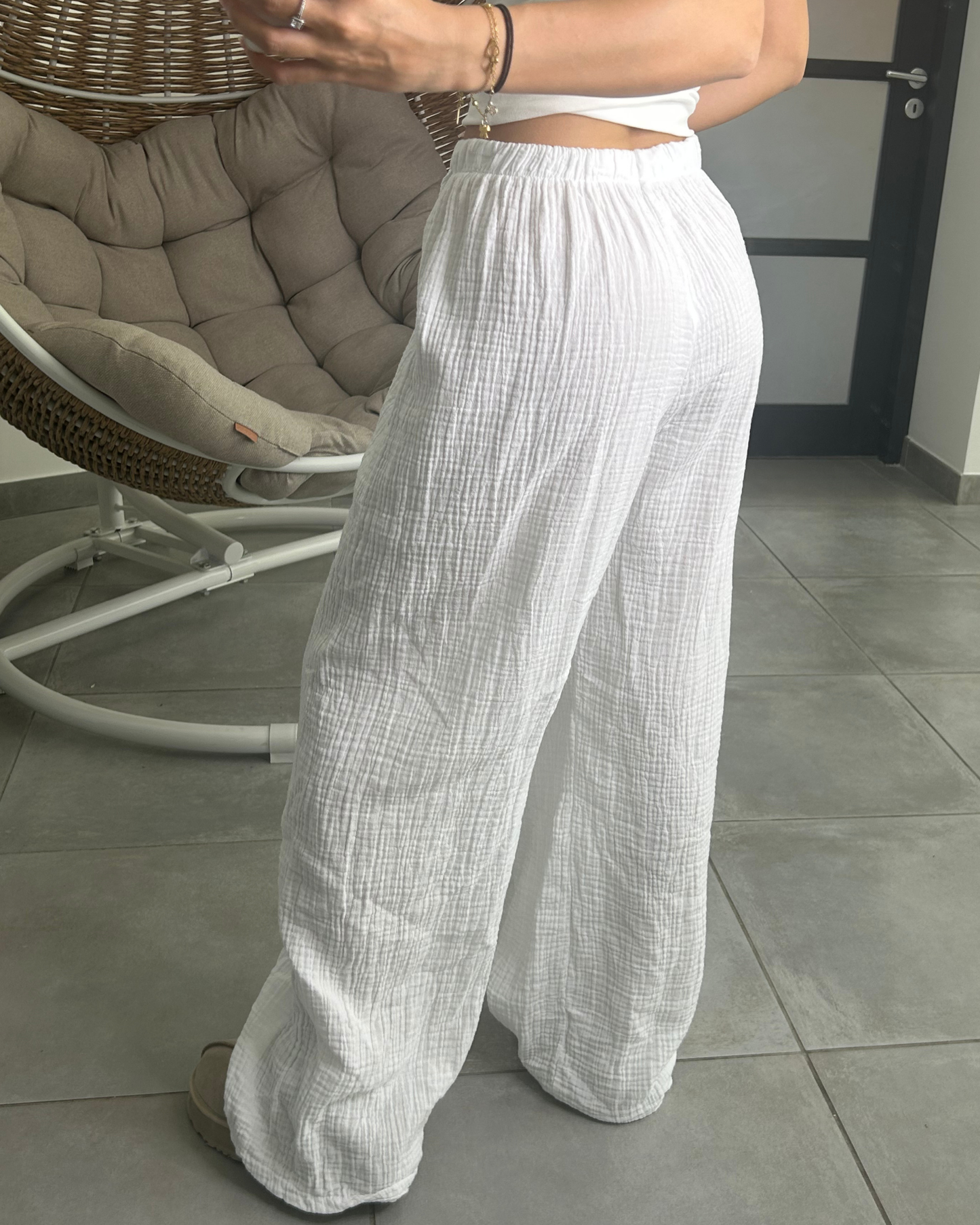 Pantalon gaz de coton blanc