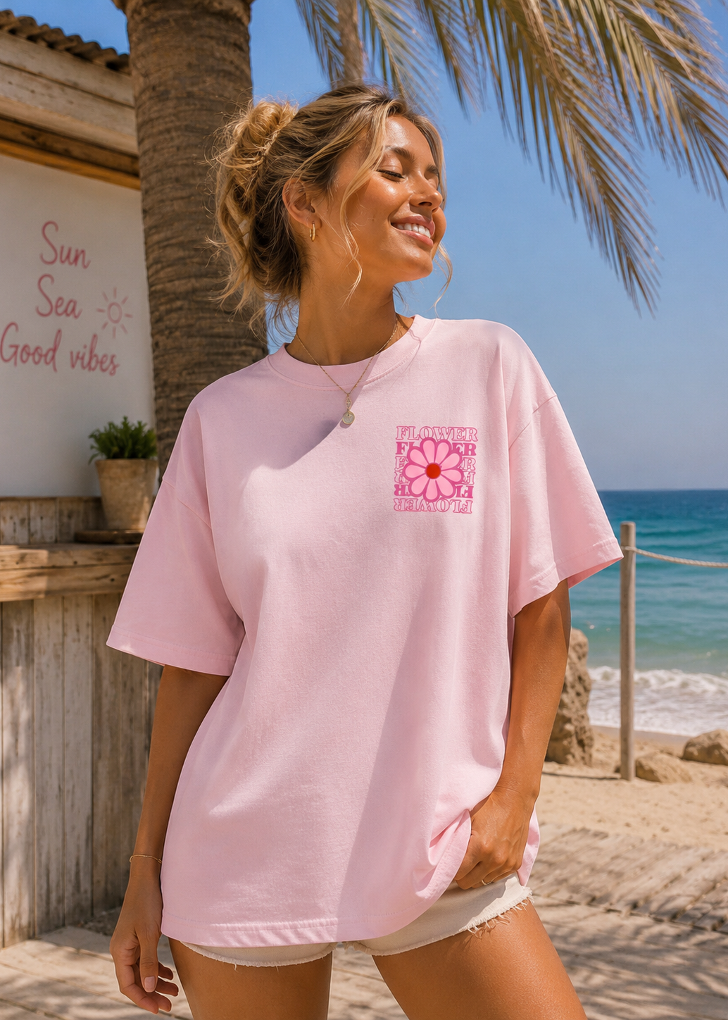 Tee shirt oversize Flower rose - BELANTA PARIS