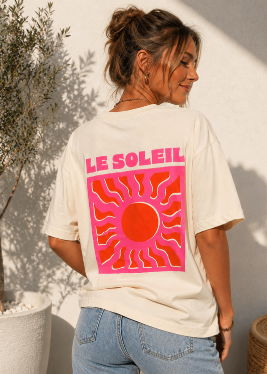 Tee shirt oversize Le Soleil beige - BELANTA PARIS