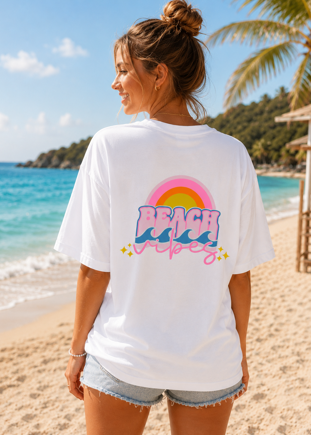 Tee shirt oversize Beach Vibes blanc