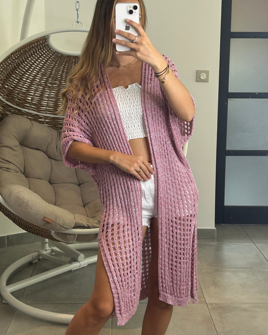 Gilet crochet rose