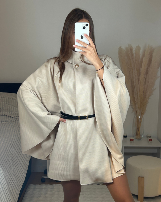 Beige belted cape